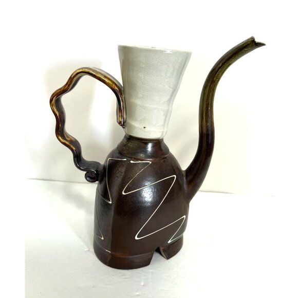 Vintage Alan Willoughboy Handmade Ceramic Coffee Carafe Set Tray & 3 Cups - Picture 7 of 16